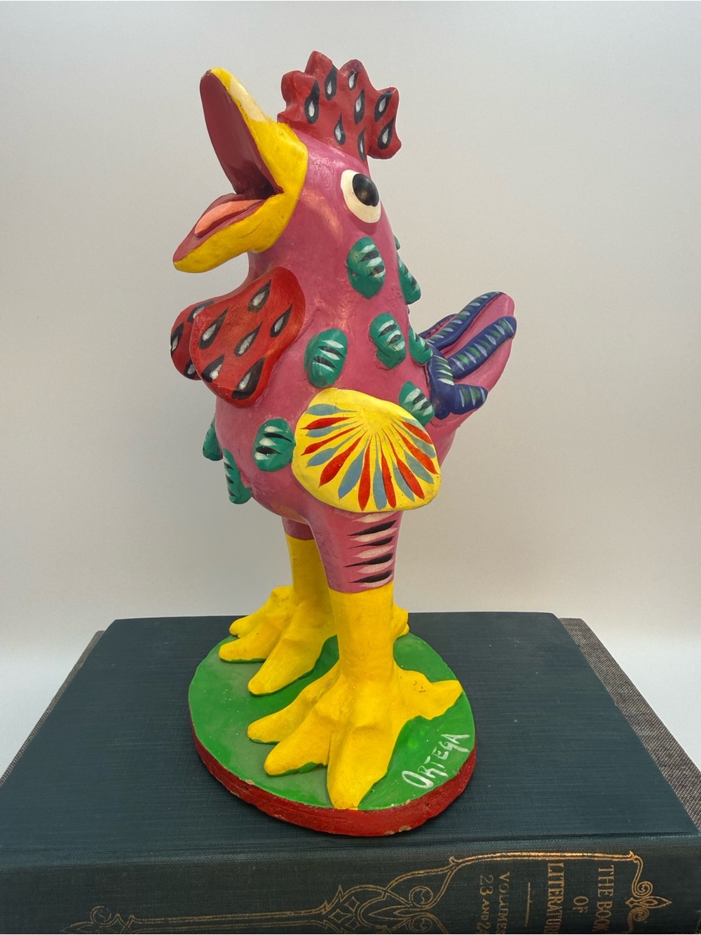 Ortega Pottery Chicken Rooster 9.5” Mexico Folk Art Signed  Tonala Mexico